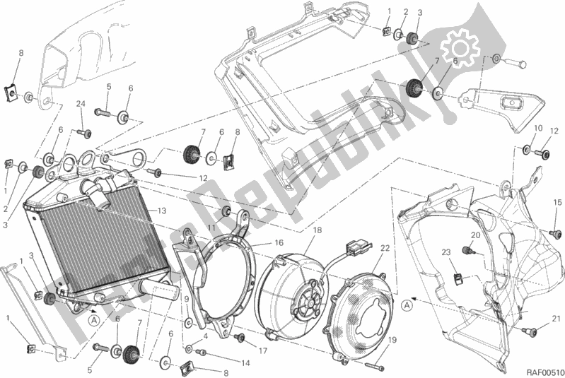 Alle onderdelen voor de Radiator, Water, Rechts van de Ducati Diavel FL Thailand-Brasil 1200 2015